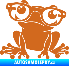 Samolepka Žába 011 levá kouká s brýlemi oříšková