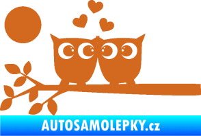 Samolepka Zamilované sovy levá na větvičce oříšková