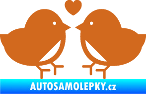 Samolepka Zamilovaní ptáčci 001 se srdíčkem oříšková