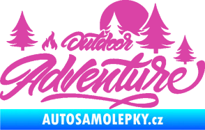 Samolepka Adventure outdoor nápis les,hory a táborák růžová
