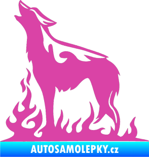 Samolepka Animal flames 066 levá vyjící vlk růžová
