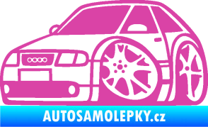 Samolepka Audi A3 karikatura levá růžová
