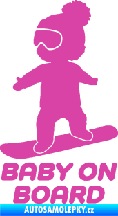 Samolepka Baby on board 009 levá snowboard růžová