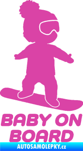 Samolepka Baby on board 009 pravá snowboard růžová