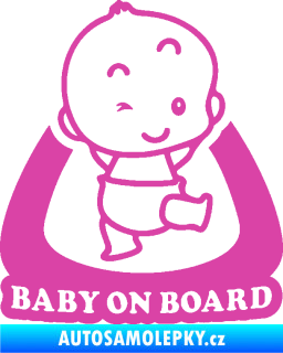 Samolepka Baby on board 011 pravá s nápisem růžová