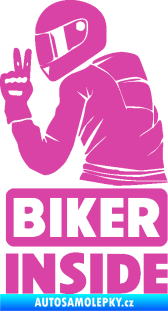 Samolepka Biker inside 003 levá motorkář růžová