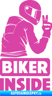 Samolepka Biker inside 003 pravá motorkář růžová