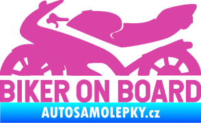Samolepka Biker on board levá motorka růžová