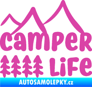 Samolepka Camper life 001 horská turistika růžová