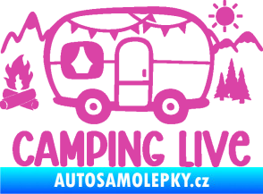 Samolepka Camping live 001 levá cestování v karavanu růžová