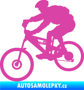 Samolepka Cyklista 009 levá horské kolo růžová