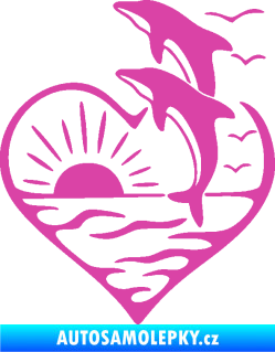 Samolepka Delfíni 002 levá západ slunce růžová