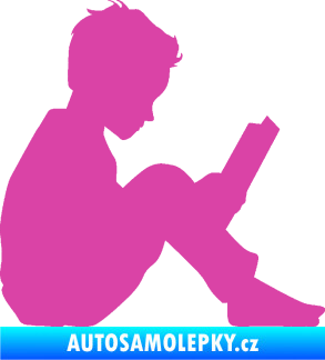 Samolepka Děti silueta 002 pravá chlapec s knížkou růžová