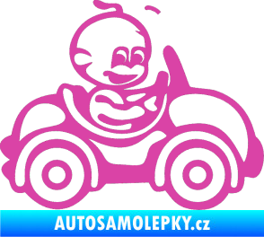 Samolepka Dítě v autě 041 pravá chlapeček v autíčku růžová