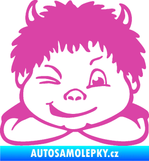 Samolepka Dítě v autě 055 pravá kluk čertík růžová