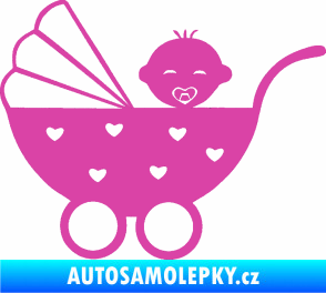 Samolepka Dítě v autě 070 levá kočárek s miminkem růžová