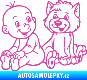 Samolepka Dítě v autě 087 levá chlapeček s pejskem růžová