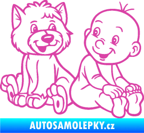 Samolepka Dítě v autě 087 pravá chlapeček s pejskem růžová