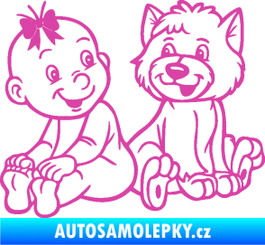 Samolepka Dítě v autě 095 levá holčička s pejskem růžová