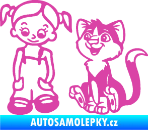Samolepka Dítě v autě 098 levá holčička a kočka růžová