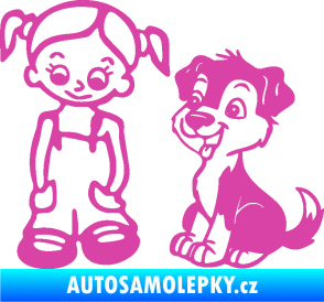Samolepka Dítě v autě 099 levá holčička a pes růžová