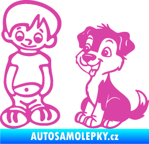 Samolepka Dítě v autě 100 levá kluk a pes růžová