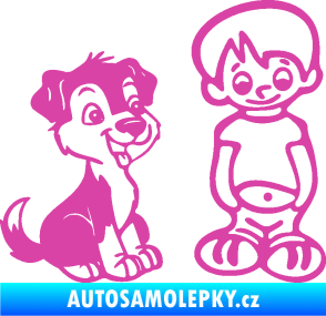 Samolepka Dítě v autě 100 pravá kluk a pes růžová