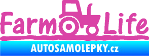 Samolepka Farm life nápis s traktorem růžová