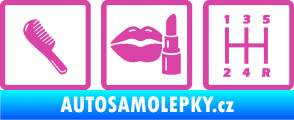 Samolepka Girl race car symboly brush, lipstick, shift růžová