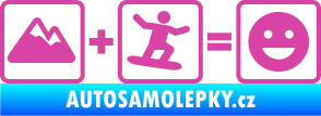 Samolepka Hory + snowboard = veselý smajlík růžová