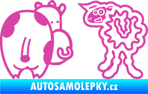 Samolepka JDM kravička a ovečka 001 levá růžová