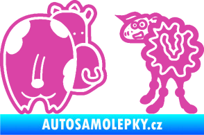 Samolepka JDM kravička a ovečka 002 levá růžová