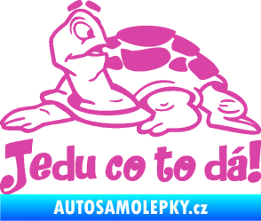 Samolepka Jedu co to dá! 001 levá nápis se želvou růžová