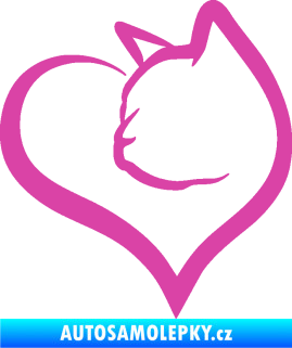 Samolepka Kočka 027 levá v srdíčku růžová