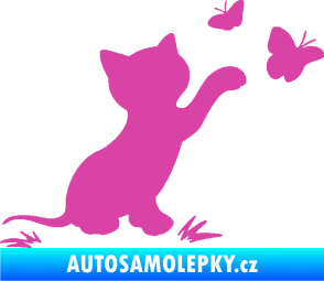 Samolepka Kočka 037 pravá s motýlky růžová