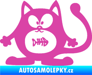 Samolepka Kočka 042 levá s rybou v bříšku růžová