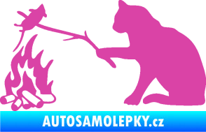 Samolepka Kočka s myší levá růžová