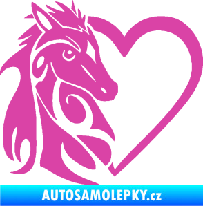 Samolepka Koník love 001 levá hříbátko v srdíčku růžová