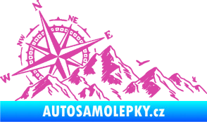 Samolepka Krajina hory 043 levá s kompasem růžová