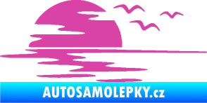 Samolepka Krajina moře 003 levá západ slunce odraz na hladině růžová