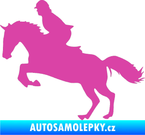 Samolepka Kůň 014 levá skok s jezdcem růžová