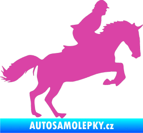 Samolepka Kůň 014 pravá skok s jezdcem růžová