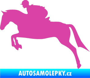Samolepka Kůň 020 levá skok s jezdcem růžová