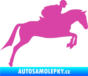 Samolepka Kůň 020 pravá skok s jezdcem růžová