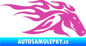 Samolepka Kůň 022 pravá hlava s plameny růžová