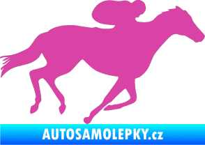 Samolepka Kůň 027 pravá závodí s jezdcem růžová