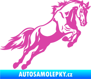 Samolepka Kůň 050 pravá ve skoku růžová