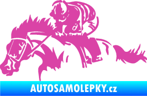 Samolepka Kůň 075 levá závod s jezdcem, dostihy růžová
