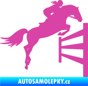 Samolepka Kůň 080 pravá skok přes překážku růžová