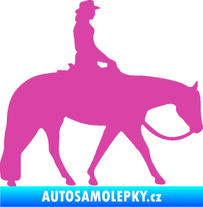 Samolepka Kůň 082 pravá kovbojka na koni růžová